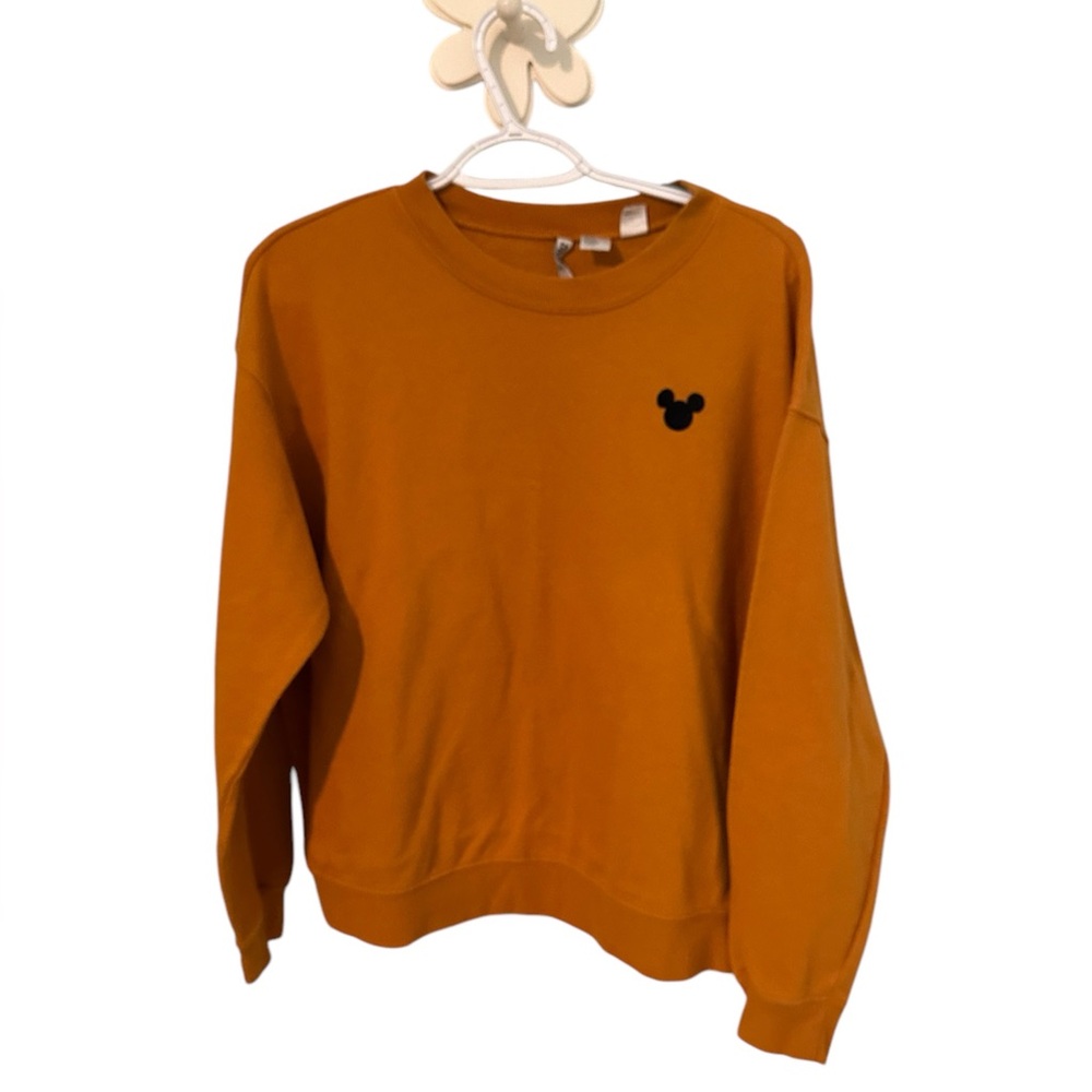 Divided H&M Womens Mustard Yellow Crew Neck‎ Mickey Mouse Sweatshirt Size L